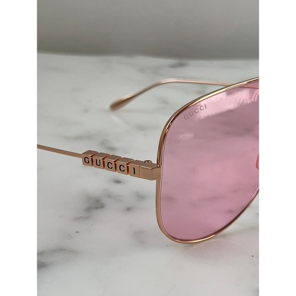 NEW Gucci GG1436S Gold Metal Shield Pink Sunglasses - Picture 6 of 7